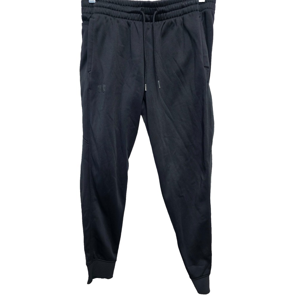 Under Armour Cold Gear black youth joggers drawstring pockets gray logo YXL